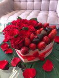 Box roses rouges, fraises et chocolats – L'amour gourmand